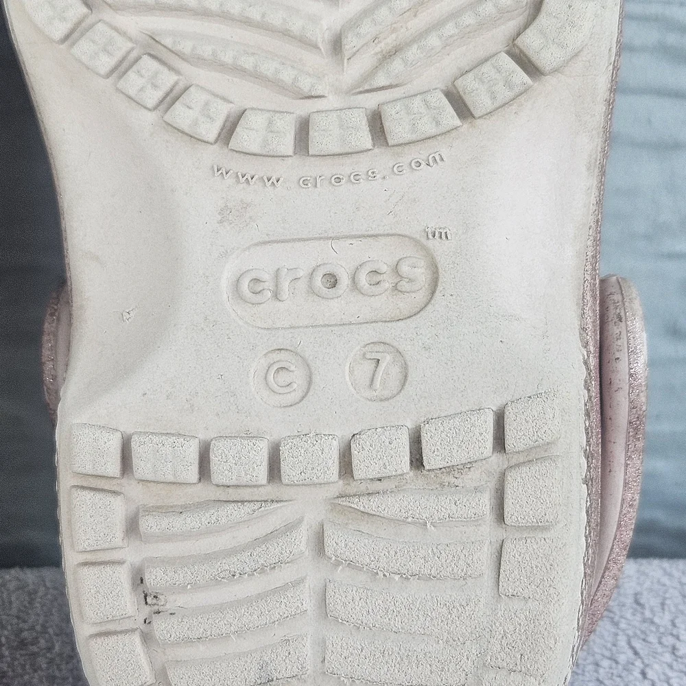 Crocs Classic Clog Toddler SZ 7 Slip-On Sparkle Glitter Beige Water Shoes